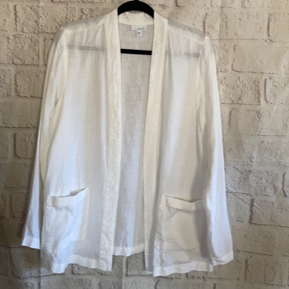 Pure Jill 100% White Linen Open Jacket Size M